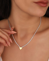 Dual Color 2 mm Tennis Heart Sterling Silver Necklace