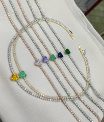 Heart 3mm Tennis Necklace, Tennis Chokers With Heart Stone, Women Chokers