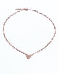 2 mm Tennis Chain Heart Sterling Silver Necklace, Cubic Zirconia Tennis Choker