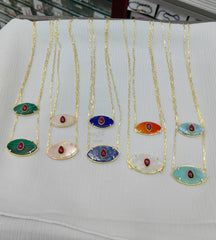 قلادة عين من الحجر الطبيعي، قلادة عين الشر للنساء - مقاس متوسط