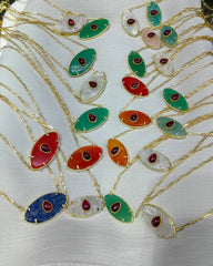 قلادة عين من الحجر الطبيعي، قلادة عين الشر للنساء - مقاس متوسط