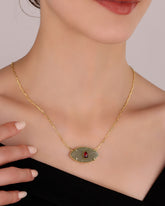 قلادة عين من الحجر الطبيعي، قلادة عين الشر للنساء - مقاس متوسط