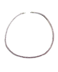 3 mm Pink Stone Gold Diamond Tennis Chain Necklace