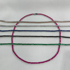 3 mm Pink Stone Gold Diamond Tennis Chain Necklace