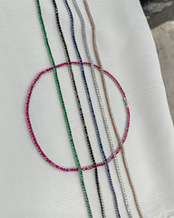 3 mm White Colorful Stone Gold Diamond Tennis Chain Necklace