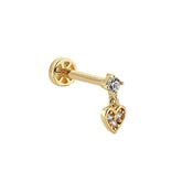 14K Gold Tragus Piercing With Dangle Heart Stone