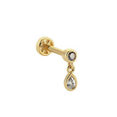 14K Gold Tragus Piercing With Dangle Drop Stone