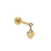 14K Gold Tragus Piercing With Heart Without Stone