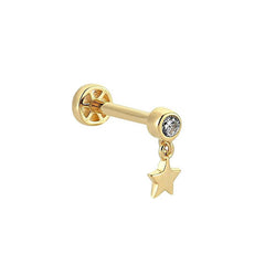 Dangle Gemless Star 14K Gold Tragus Piercing