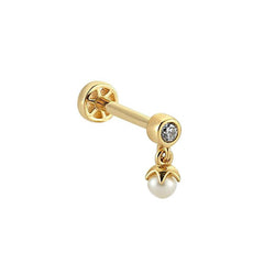 14K Gold Tragus Piercing With Loose Pearls