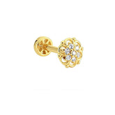 14K Gold Tragus Piercing With Patterned Stone