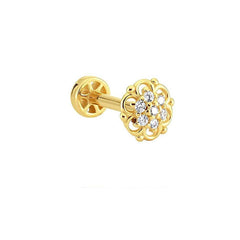 14K Gold Tragus Piercing With Patterned Stone