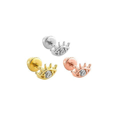 Eyed Single Stone 14K Gold Tragus Piercing