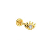 Eyed Single Stone 14K Gold Tragus Piercing