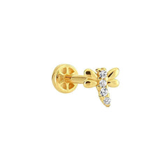 14K Gold Tragus Piercing With Dragonfly Stone