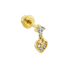 Dangling Stone Heart 14K Gold Tragus Piercing