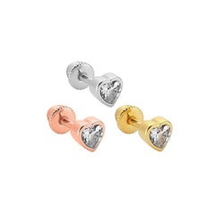 Single Stone Heart 14K Gold Tragus Piercing