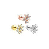 14K Gold Tragus Piercing with Flower Patterned Stone