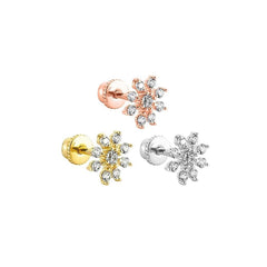14K Gold Tragus Piercing with Flower Patterned Stone