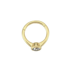 Single Stone 14K Gold Helix Piercing, Real 14K Gold Huggie Hoop Earring with white CZ
