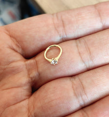 Single Stone 14K Gold Helix Piercing, Elegant Helix Piercing, Minimalist Helix Piercing