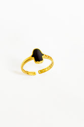 Black Enamel Fatima Mother's Hand Silver Ring