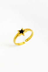 Black Enamel Star Silver Joint Ring