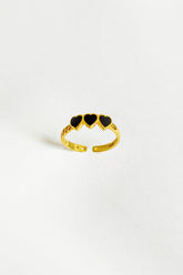 Black Enameled Heart Silver Ring