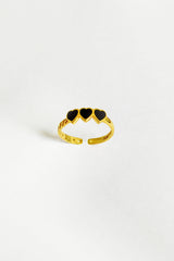 خاتم فضة على شكل قلب مطلي بالمينا الأسود