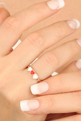 خاتم فضة مطلي بالمينا الأحمر والأبيض على شكل قلب