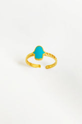 Turquoise Enamel Hamsa Silver Ring