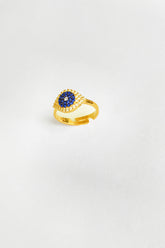Navy Blue Stone Silver Joint Ring