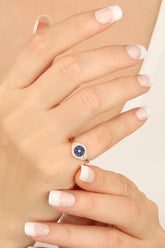 خاتم مفصلي من الفضة بحجر أزرق داكن