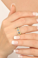 Baguette Colored Stone Silver Ring