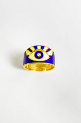 Navy Blue Enameled Eye Silver Ring