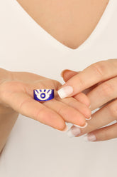 خاتم عين فضي مطلي بالمينا باللون الأزرق الداكن