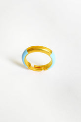 Half Turquoise Enameled Silver Ring