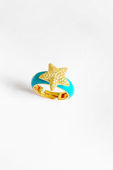 Turquoise Enameled White Stone Silver Ring