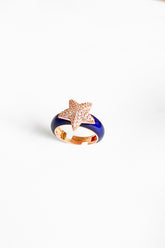 خاتم فضي مطلي بالمينا الأزرق الداكن وحجر أبيض