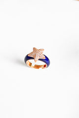 خاتم فضي مطلي بالمينا الأزرق الداكن وحجر أبيض