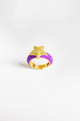 Purple Enamel White Stone Silver Ring