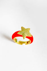 Red Enameled White Stone Silver Ring