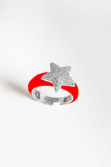 خاتم فضة مطلي بالمينا الأحمر وحجر أبيض