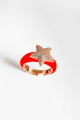 خاتم فضة مطلي بالمينا الأحمر وحجر أبيض