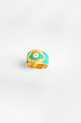 Turquoise Enameled Eye Silver Ring