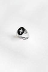 Black Enameled Stone Knight Silver Ring