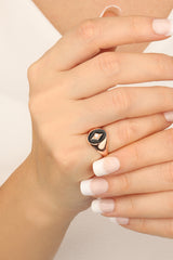 Black Enameled Stone Knight Silver Ring