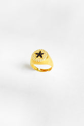 Black Stone Star Silver Knight Ring