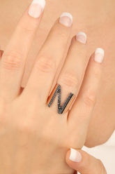 خاتم فضي بحجر أسود - حرف N