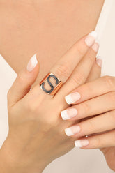 خاتم فضي بحجر أسود - حرف S